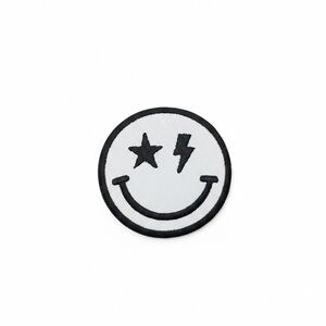 Smiley Face Iron On Patch - Black and White